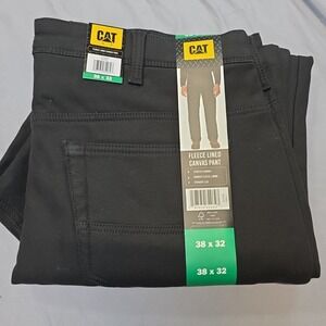 CAT Men's Straight Leg Fleece Lined Stretch Canvas Work Pants Black 38 x 32 NWT